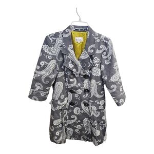 Three Sisters Paisley Jacket Womens Large Made USA Gray White Double Breasted
